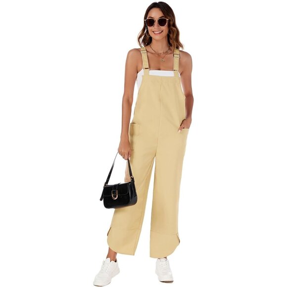 JUMPSUITS Romper Suits Wide Leg Pants-Apricot - Picture 4 of 6